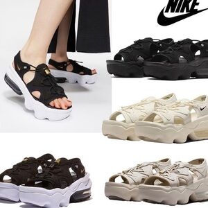 New Nike Women’s Black and Cream Platform Sandals